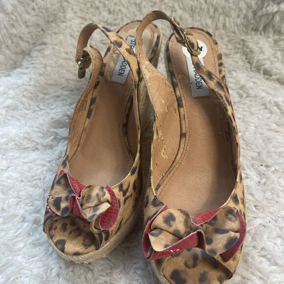 Steve Madden Fabric leopard print Espadrilles platform wedge sandals SZ10 - Picture 2 of 11